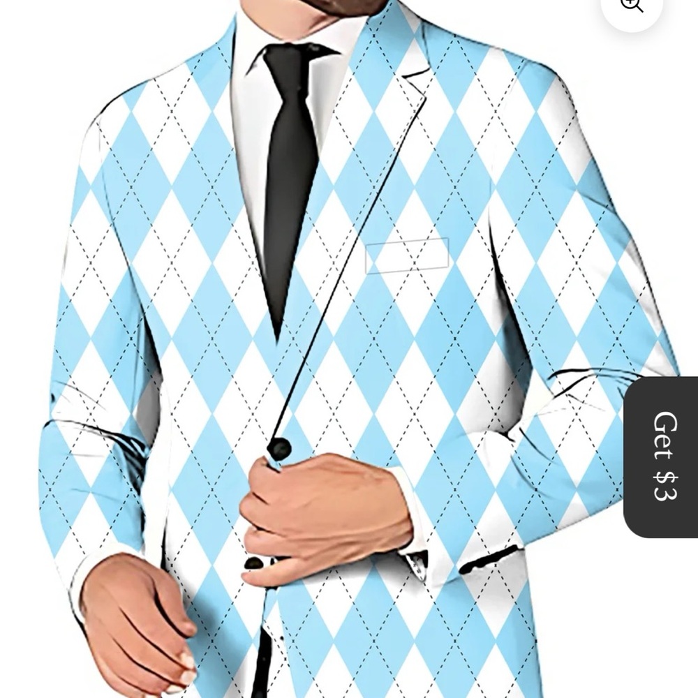Men's Blue and White Argyle Blazer
